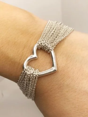 Tiffany Co. Sterling Silver Open Heart Multistrand Bracelet 7.5